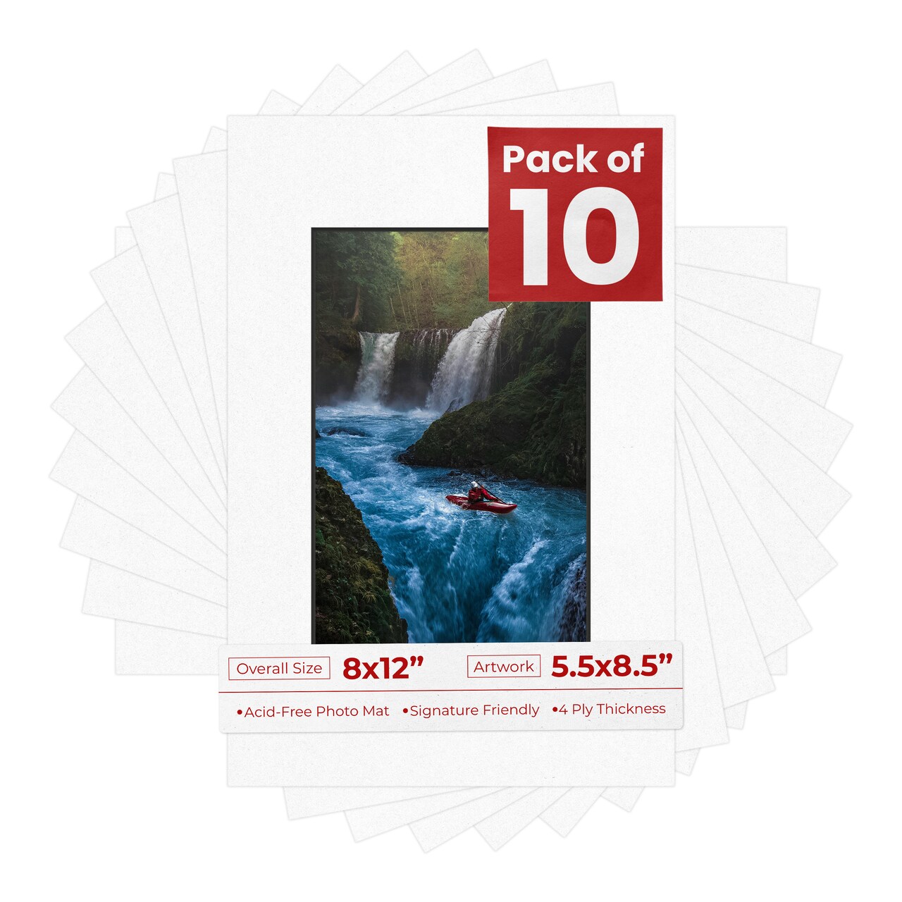 White with Black Core Mat Board for 8x12 Frames - Fits 5.5x8.5 Photos